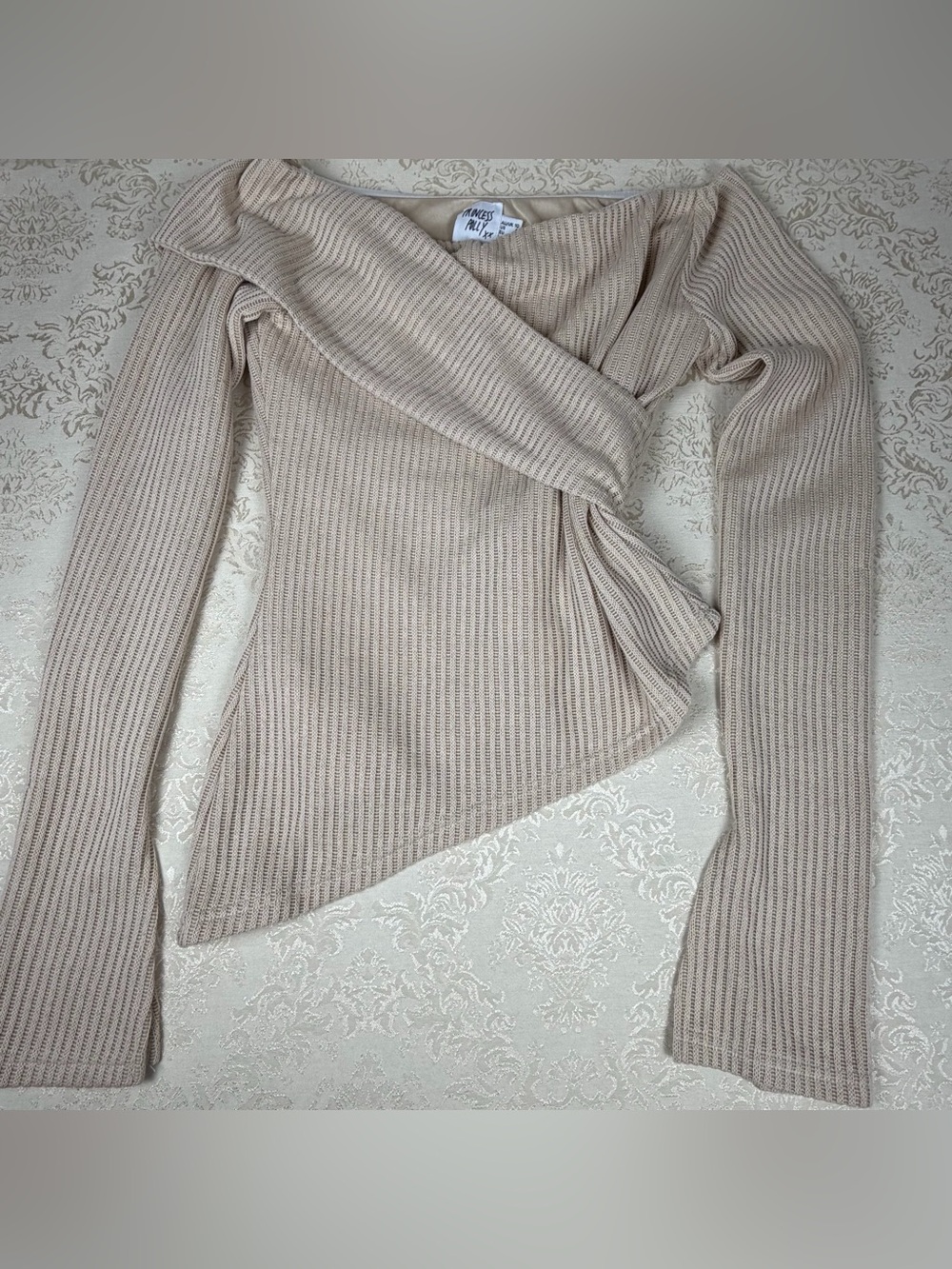 Princess Polly Beige Ribbed Sweater Blouse, Lined 6